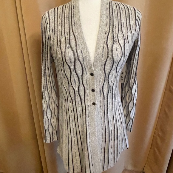 NEW! Nic+Zoe Honeycomb Grey & Black Button Cardigan Size XS NWT! - Picture 1 of 12